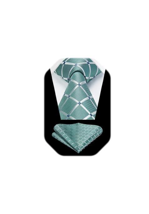 Hisdern Plaid Checkered Tie Handkerchief Woven Classic Formal Mens Necktie and Pocket Square Set