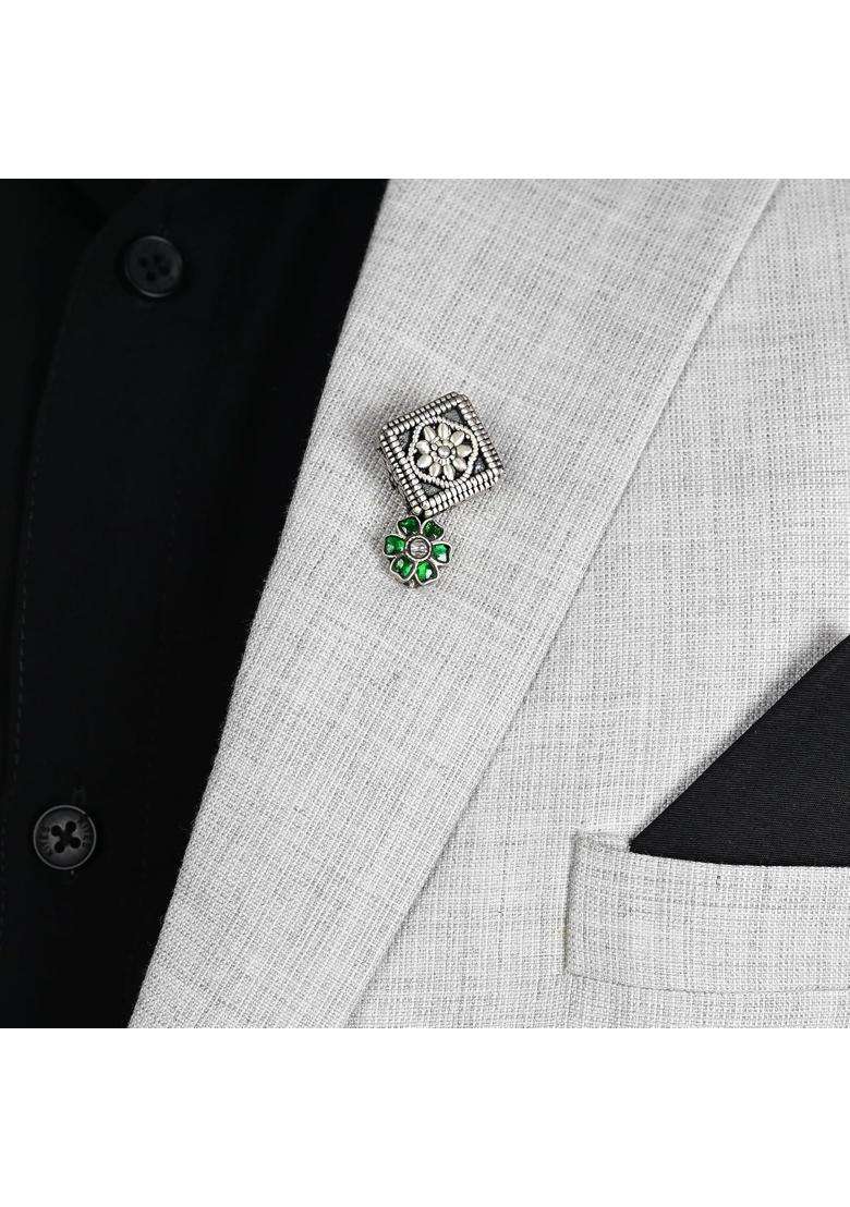 The Sparkle SHOP Floral Turkish Red Lapel Pin for Men 925 Sterling Silver Coat Brooch - Indya