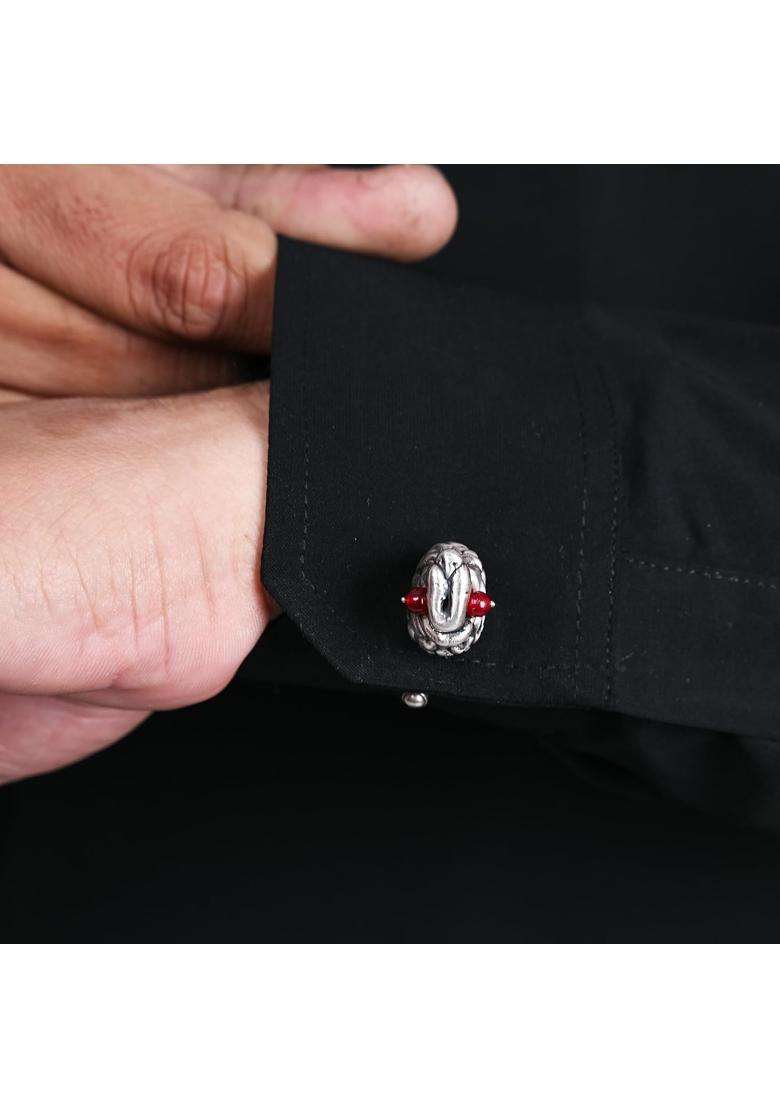 The Sparkle SHOP Ancient Man Face Round Cuff Links for Men 925 Sterling Silver Formal Wear Accessory - Indya