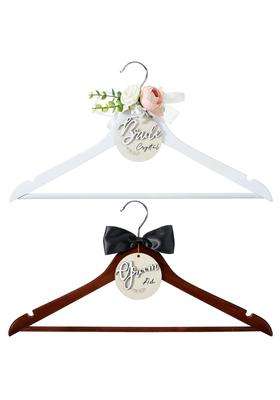 Filltouch 2 Pack Bride Groom Hangers for Wedding Dress with Bow Pink