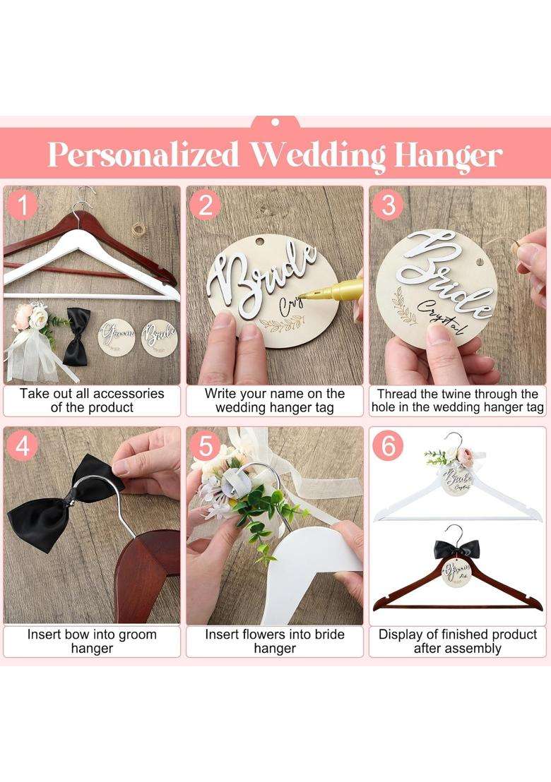 Filltouch 2 Pack Bride Groom Hangers for Wedding Dress with Bow Pink - Indya