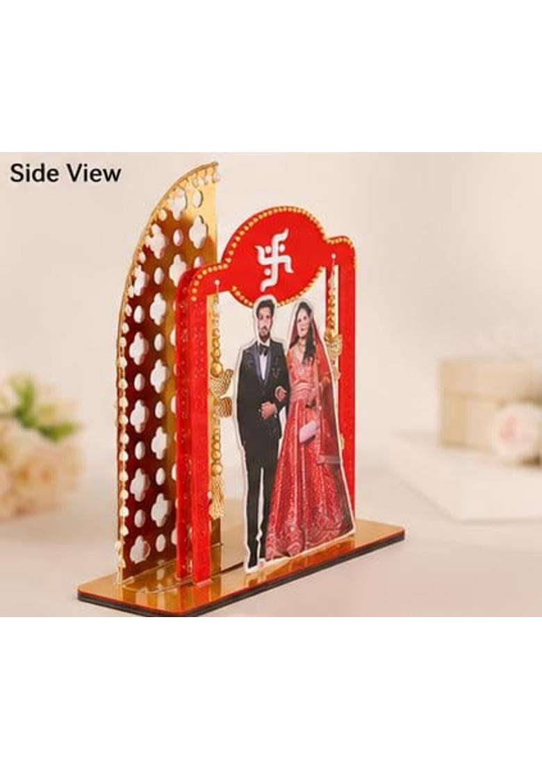Multicolour Wedding Couple Decorative Arch Stand Traditional Bride Groom 3D Tabletop Decoration with Hanging - Indya