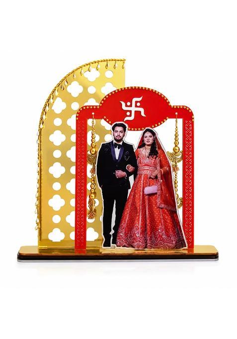 Multicolour Wedding Couple Decorative Arch Stand Traditional Bride Groom 3D Tabletop Decoration with Hanging
