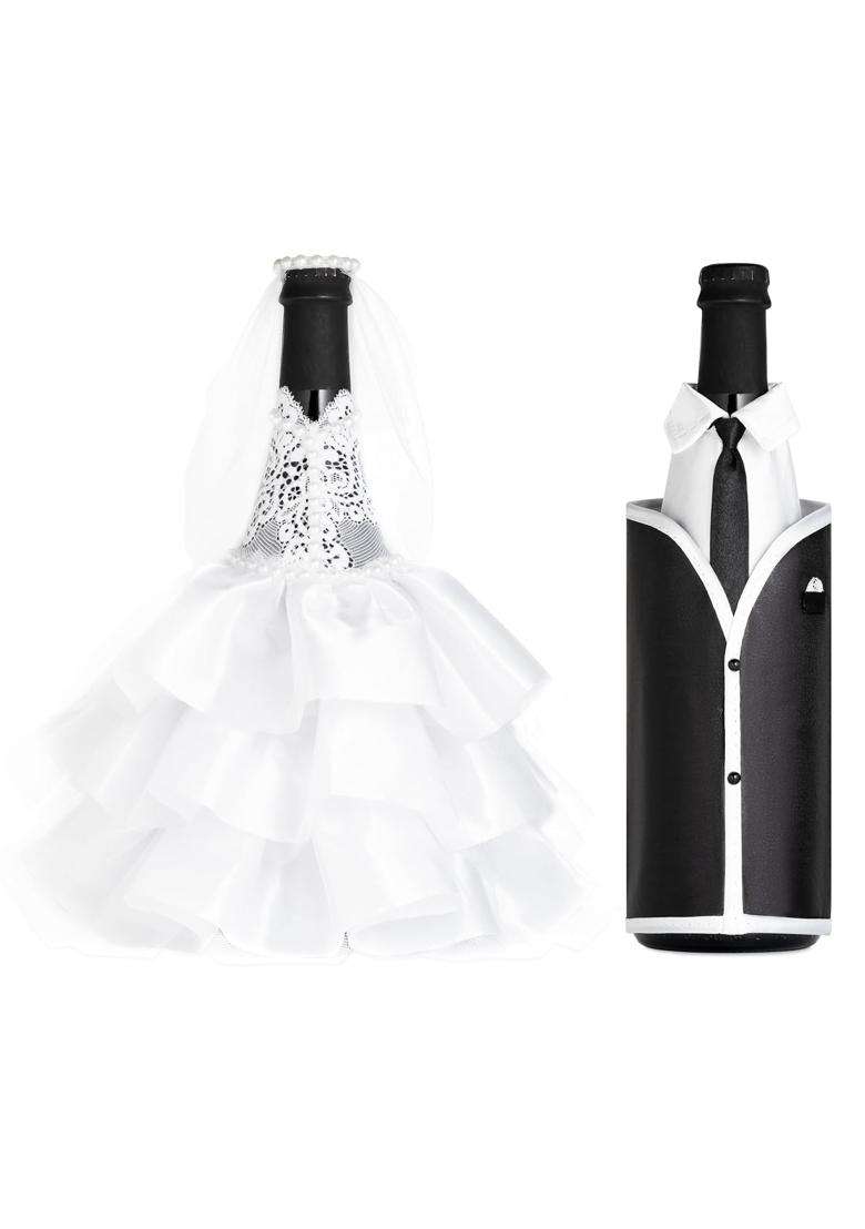 Magik Life Bride and Groom Wine Bottle Covers Wine Bottle Dress Up for Weddings Wedding Gifts for the Couple - Indya