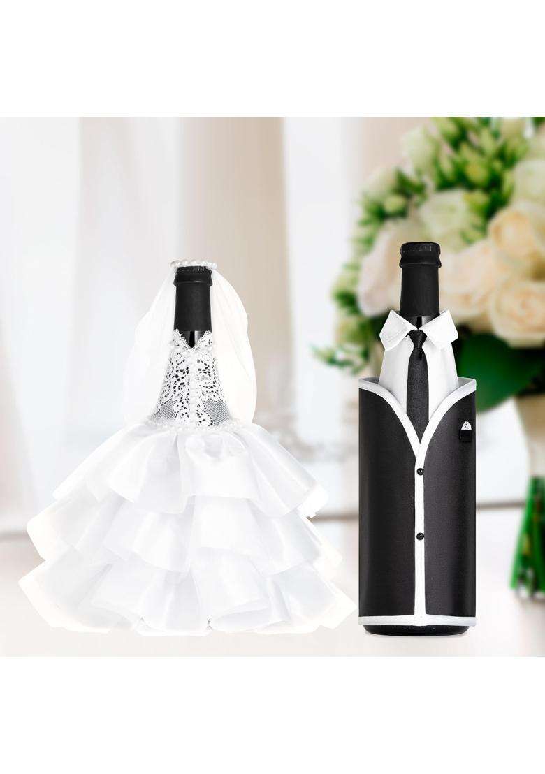 Magik Life Bride and Groom Wine Bottle Covers Wine Bottle Dress Up for Weddings Wedding Gifts for the Couple - Indya
