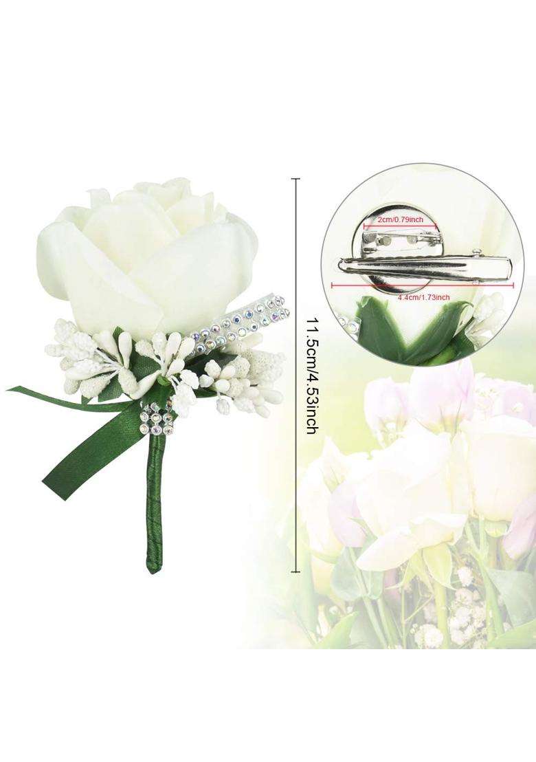 Afasoes 4Pcs Wedding Boutonniere White Rose Boutonniere Handmade Corsage Buttonhole Flowers with Pin and Clip - Indya