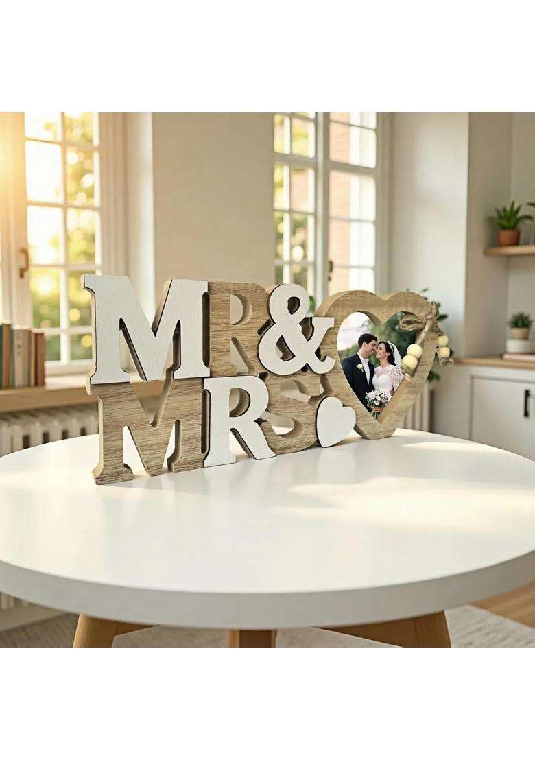 Lahviuu Mr and Mrs Wedding Picture Frames Wedding Decorations with Heart Photo Frame - Indya