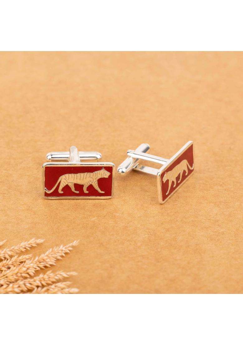 Shyle 925 Sterling Silver Cufflinks for Men Pure Silver 925 Elephant Motif Formal Shirt Cufflinks - Indya