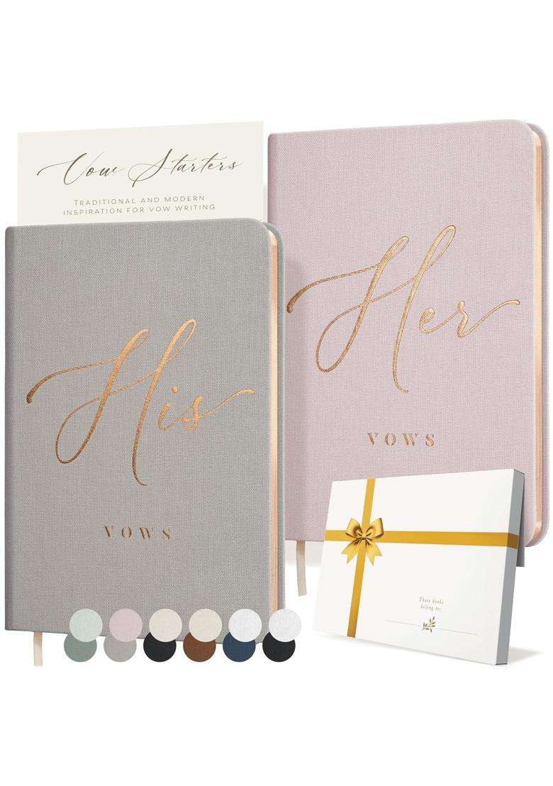Artesori Vow Books His and Hers Linen Wedding Vow Books Perfect As Bride and Groom Gifts - Indya