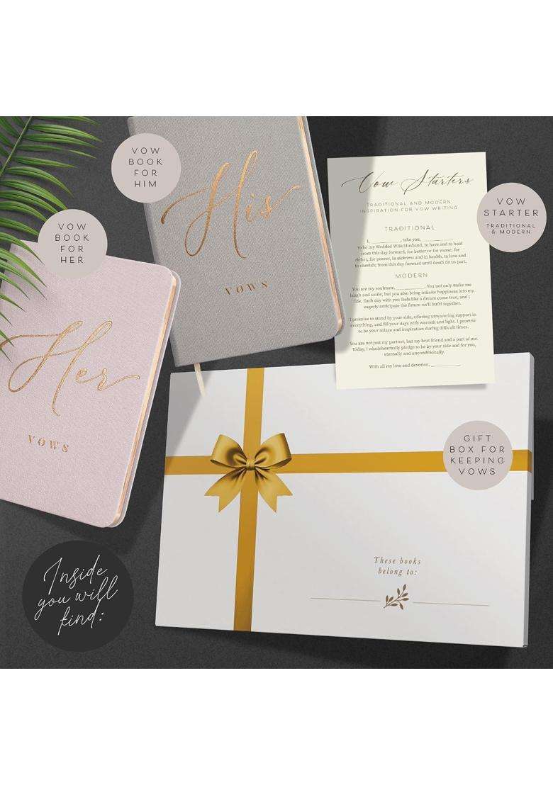 Artesori Vow Books His and Hers Linen Wedding Vow Books Perfect As Bride and Groom Gifts - Indya