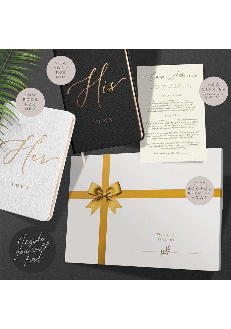 Artesori Vow Books His and Hers Linen Wedding Vow Books Perfect As Bride and Groom Gifts - Indya
