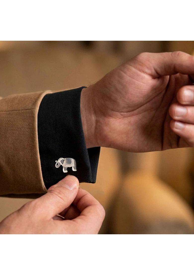 Shyle 925 Sterling Silver Cufflinks for Men Pure Silver 925 Elephant Motif Formal Shirt Cufflinks - Indya