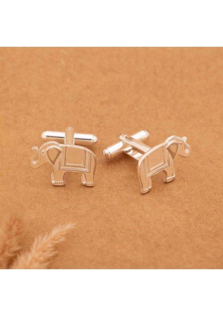 Shyle 925 Sterling Silver Cufflinks for Men Pure Silver 925 Elephant Motif Formal Shirt Cufflinks - Indya