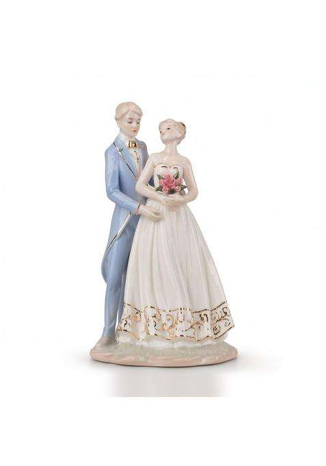 Zoomella Glazed Bride and Groom Figurine Glossy Wedding Figurine with Decorative Base Elegant Bride and Groom