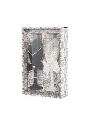 Zoomella 2 Pieces Elegant Champagne Flute with Lace Wrap Long Stemmed Wedding Glass with Satin Bow Decorative