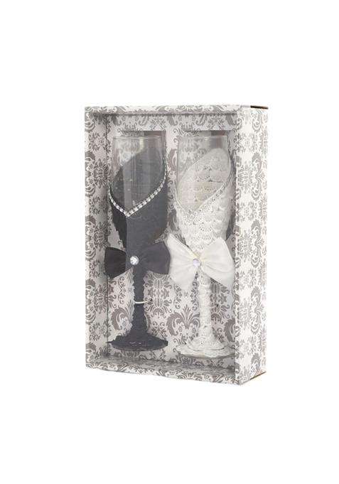 Zoomella 2 Pieces Elegant Champagne Flute with Lace Wrap Long Stemmed Wedding Glass with Satin Bow Decorative