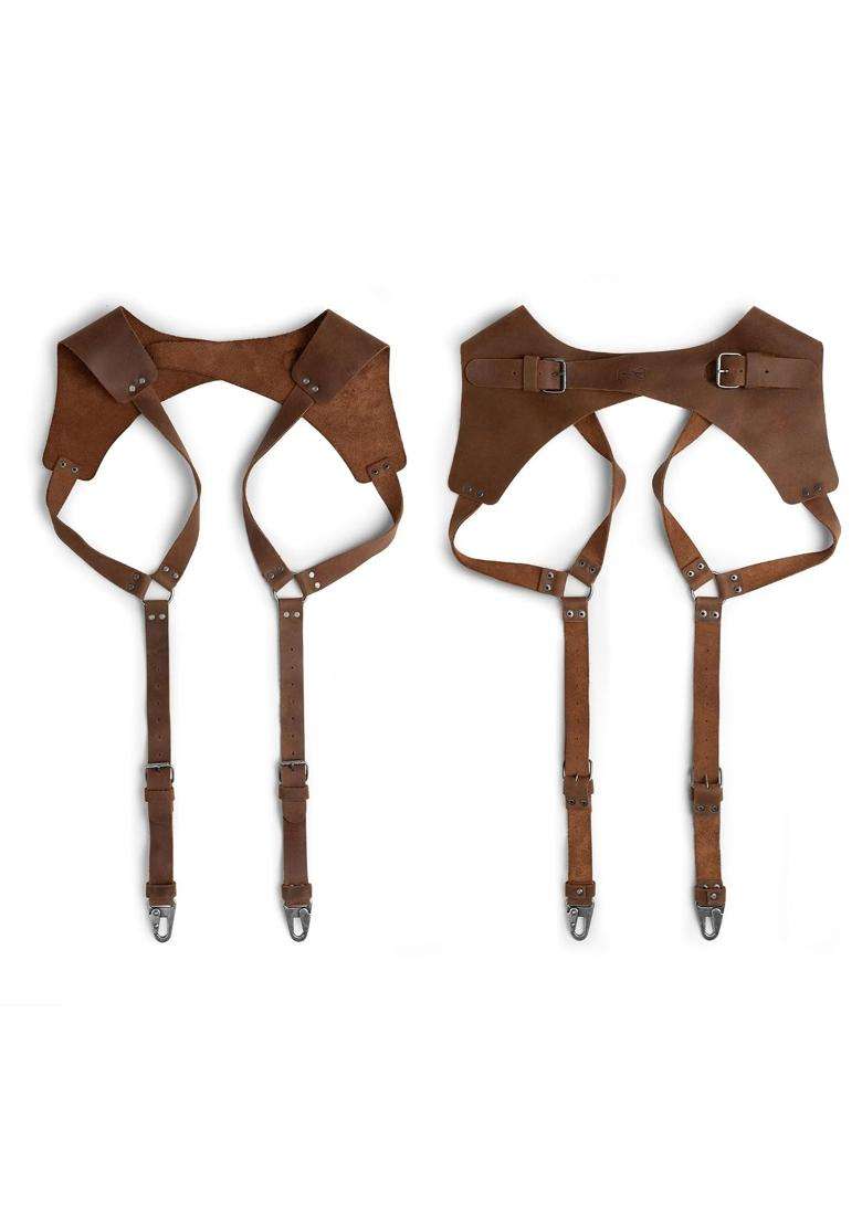 Hide and Groom Suspenders with Adjustable Size Straps for Men Wedding Harness Steampunk Full Grain Leather - Indya