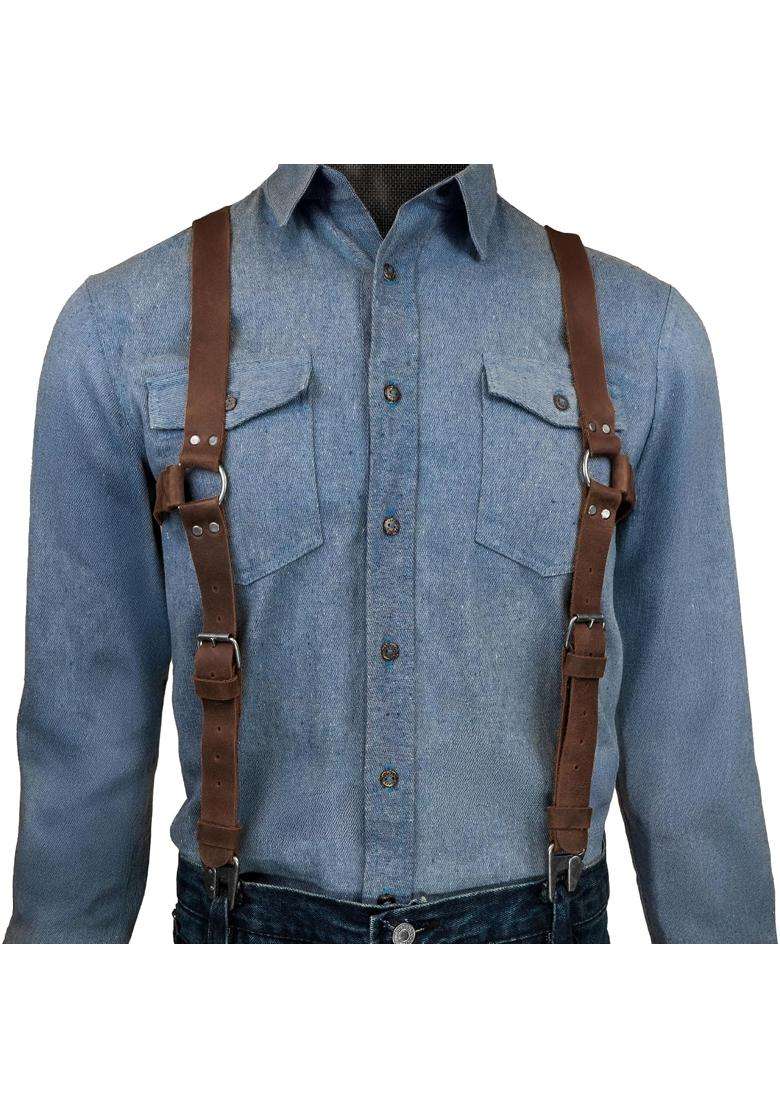 Hide and Groom Suspenders with Adjustable Size Straps for Men Wedding Harness Steampunk Full Grain Leather - Indya
