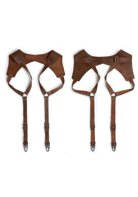 Hide and Groom Suspenders with Adjustable Size Straps for Men Wedding Harness Steampunk Full Grain Leather