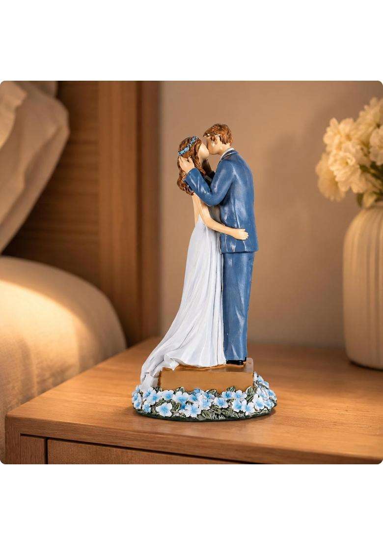 Calandis Romantic Resin Wedding Cake Topper Wood Carved Style Appearance 21 CM Tall Bride and Groom Figurine - Indya