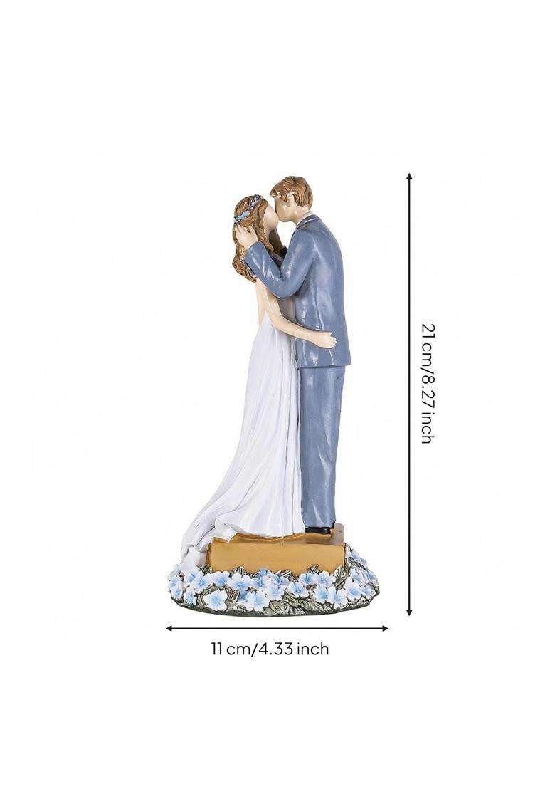 Calandis Romantic Resin Wedding Cake Topper Wood Carved Style Appearance 21 CM Tall Bride and Groom Figurine - Indya