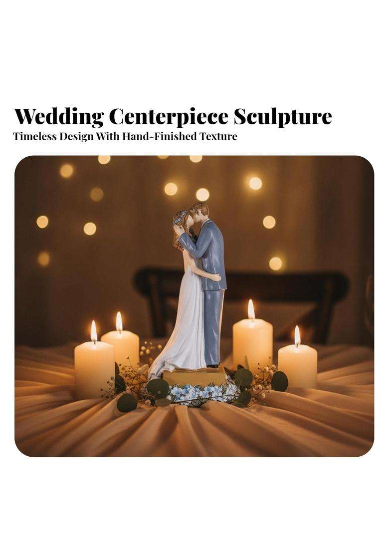 Calandis Romantic Resin Wedding Cake Topper Wood Carved Style Appearance 21 CM Tall Bride and Groom Figurine - Indya