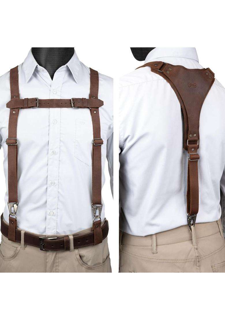 Hide and Groom Y Back Suspenders with Adjustable Size Straps for Men Wedding Steampunk Harness - Indya