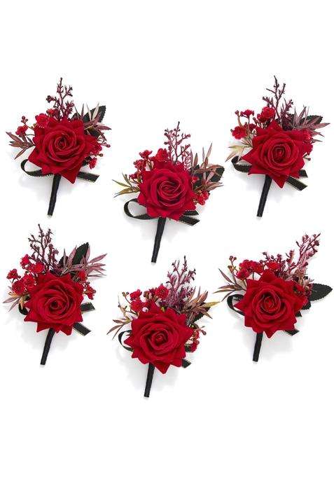 Serwalin 6 Pcs Red Rose Boutonniere for Men Wedding Prom Party