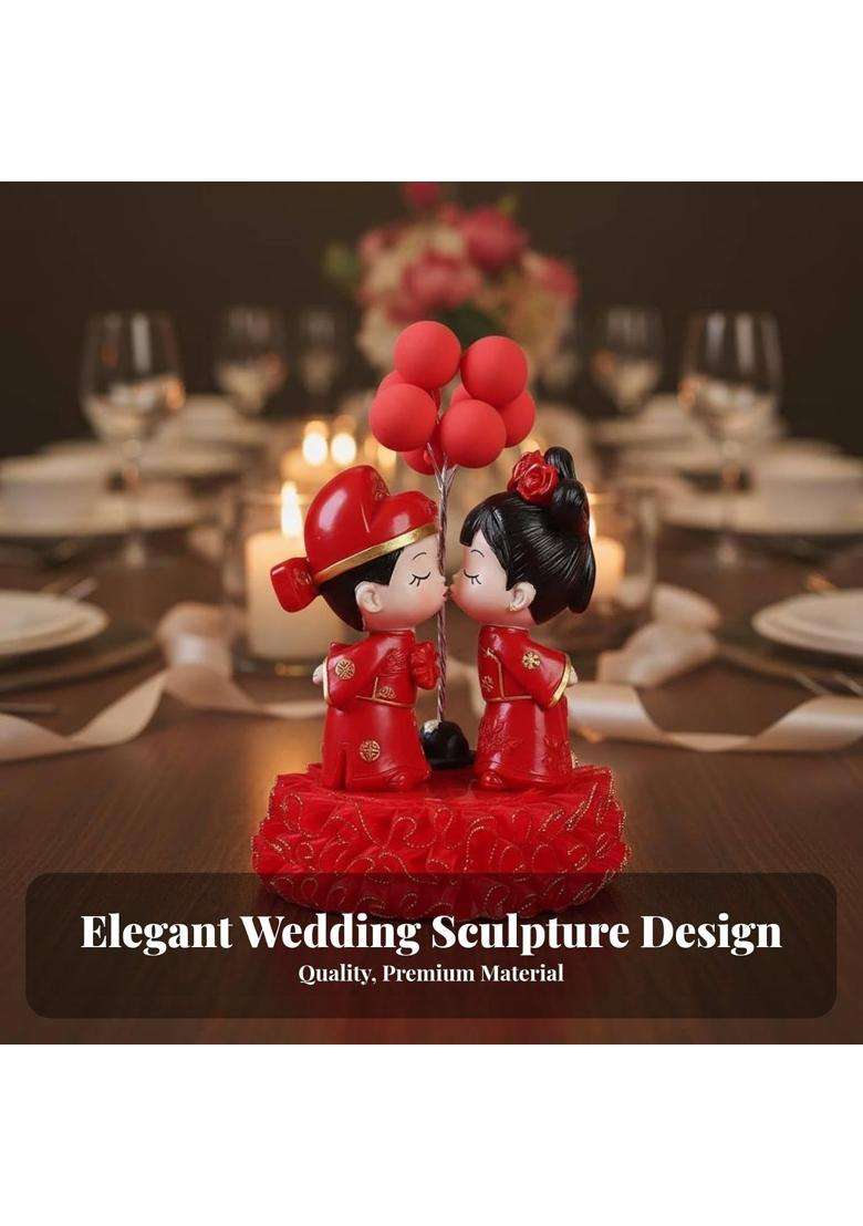 Calandis Multicolour Wedding Couple Figurine Resin Romantic Couple Ornament Cute Design Bride and Groom Cake - Indya