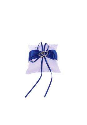 Toyvian Blue Double Heart Bearer Pillow Cushion Satin Ribbons for Wedding Ceremony Satin Holder for Brides