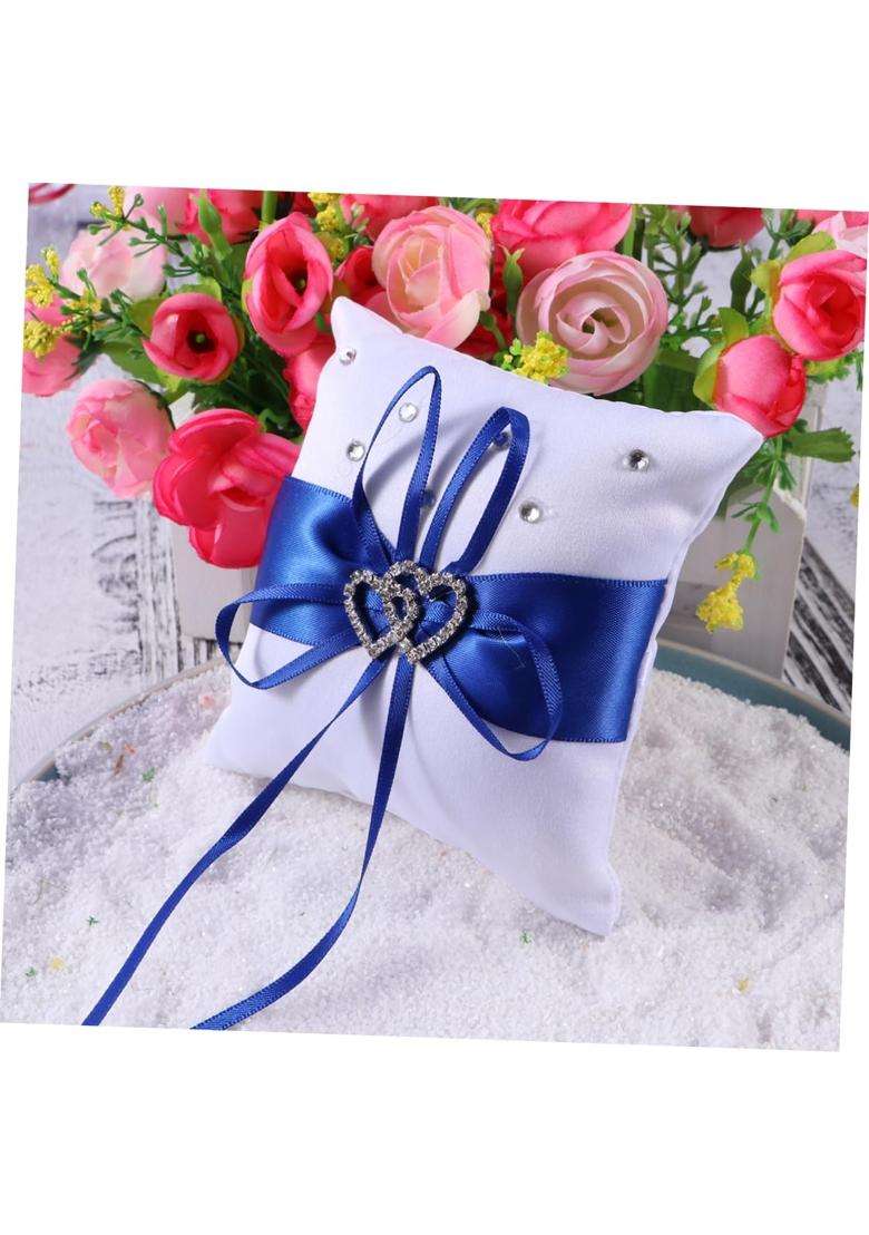 Toyvian Blue Double Heart Bearer Pillow Cushion Satin Ribbons for Wedding Ceremony Satin Holder for Brides - Indya