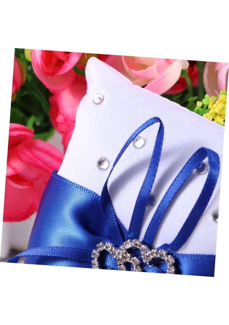Toyvian Blue Double Heart Bearer Pillow Cushion Satin Ribbons for Wedding Ceremony Satin Holder for Brides - Indya