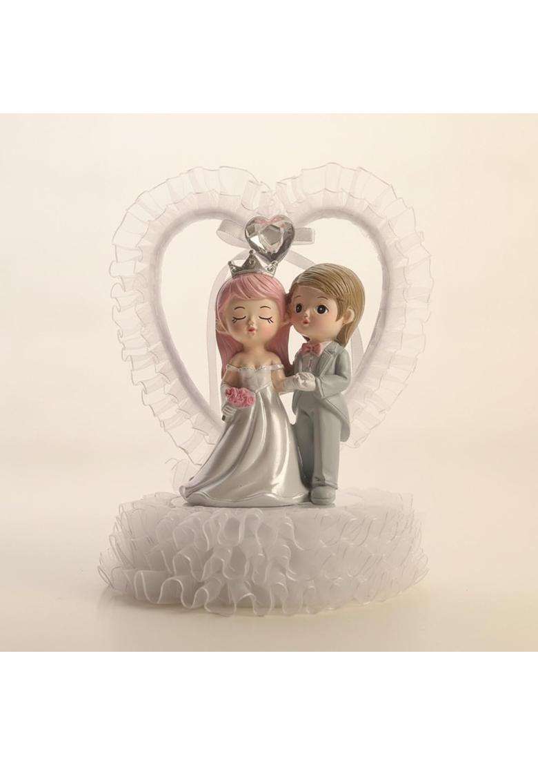 Calandis Couple Figurine with Heart Frame Resin Wedding Cake Topper Decorative Cake Topper with Bride - Indya