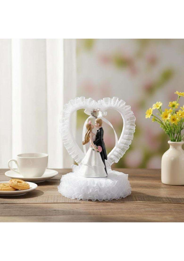 Calandis Couple Figurine with Heart Frame Resin Wedding Cake Topper Decorative Cake Topper with Bride - Indya