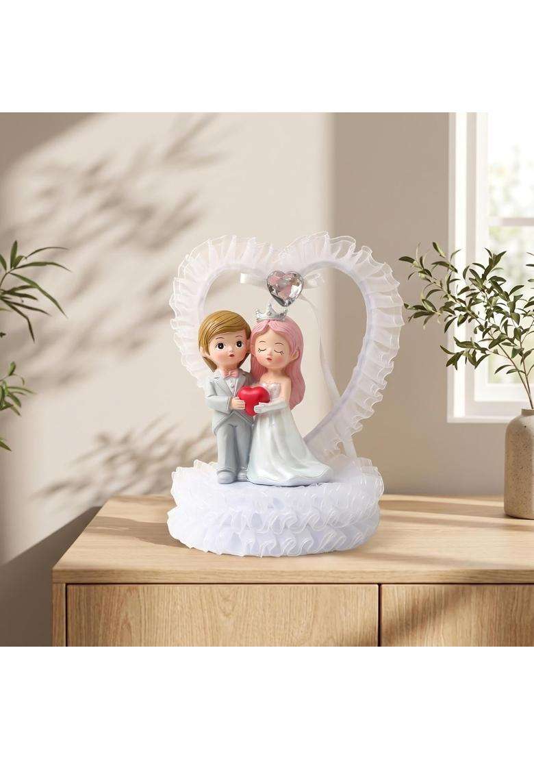 Calandis Couple Figurine with Heart Frame Resin Wedding Cake Topper Decorative Cake Topper with Bride - Indya