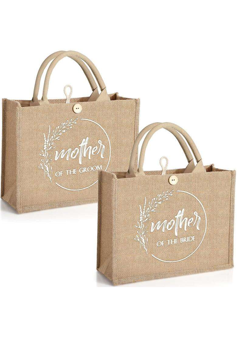 Coume Brown 2 Pcs Mother of Bride and Groom Bags Wedding Gift for Guests Tote Bags with Handle Bridesmaid Gift - Indya