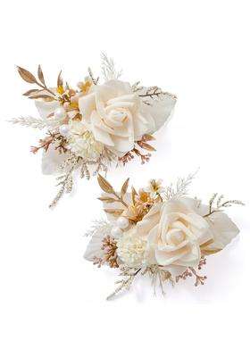 Serwalin 2Pcs Champagne Rose Boutonniere for Men Wedding Prom Party