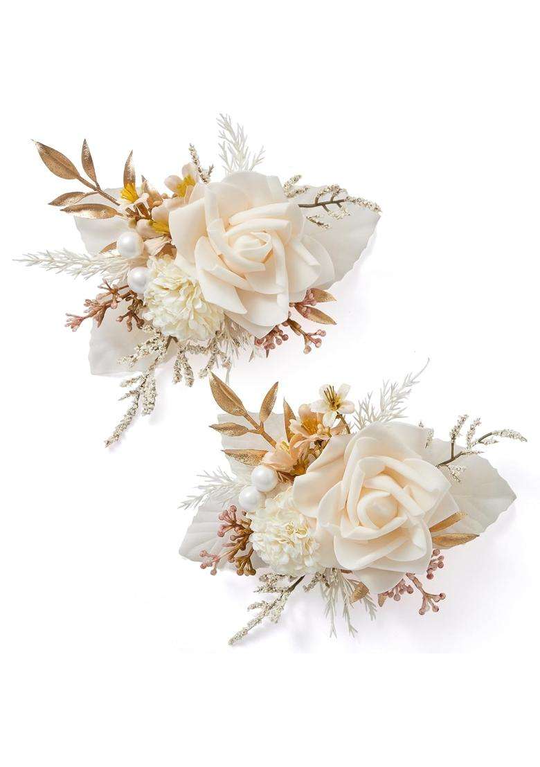 Serwalin 2Pcs Champagne Rose Boutonniere for Men Wedding Prom Party - Indya