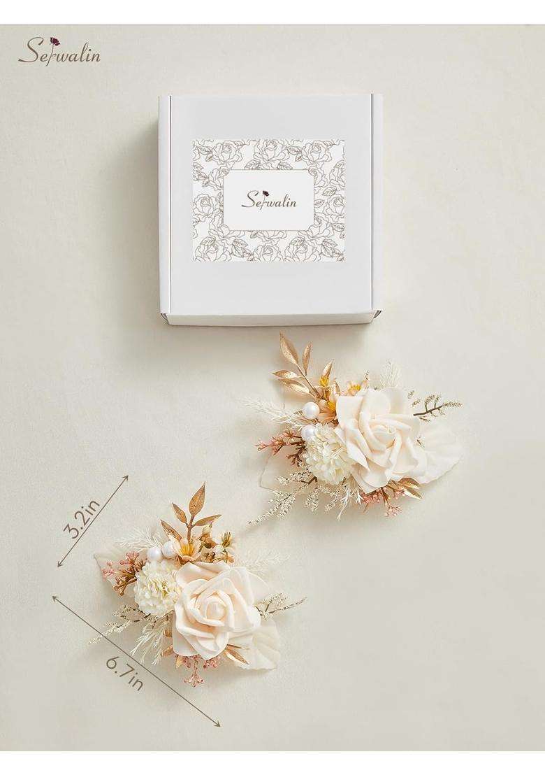 Serwalin 2Pcs Champagne Rose Boutonniere for Men Wedding Prom Party - Indya
