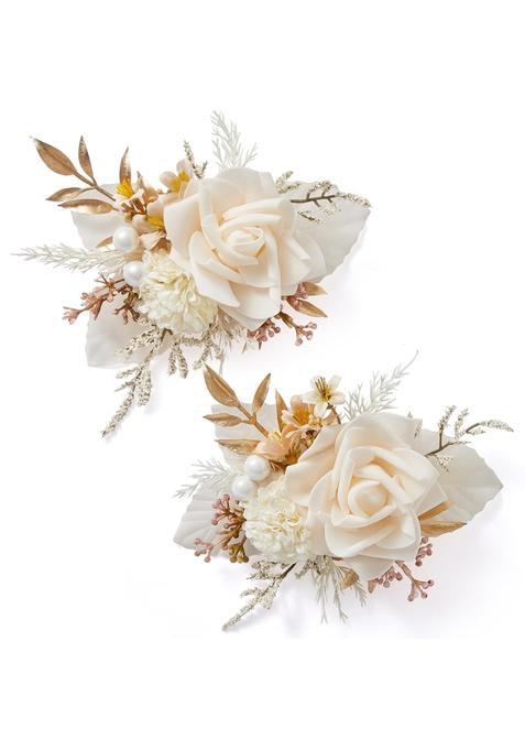 Serwalin 2Pcs Champagne Rose Boutonniere for Men Wedding Prom Party