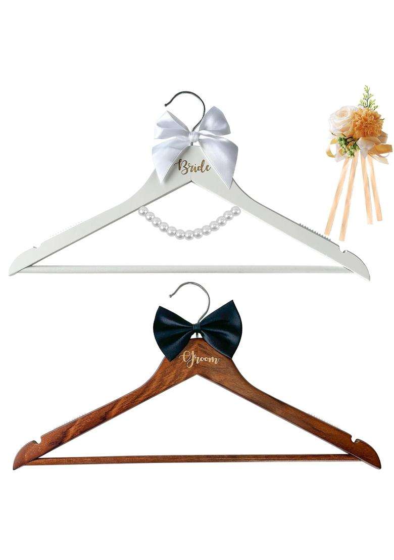 Laiamer 2 Pack Wedding Hangers Gifts Accessories Groom Bride Hanger for Wedding Dress or Suit - Indya