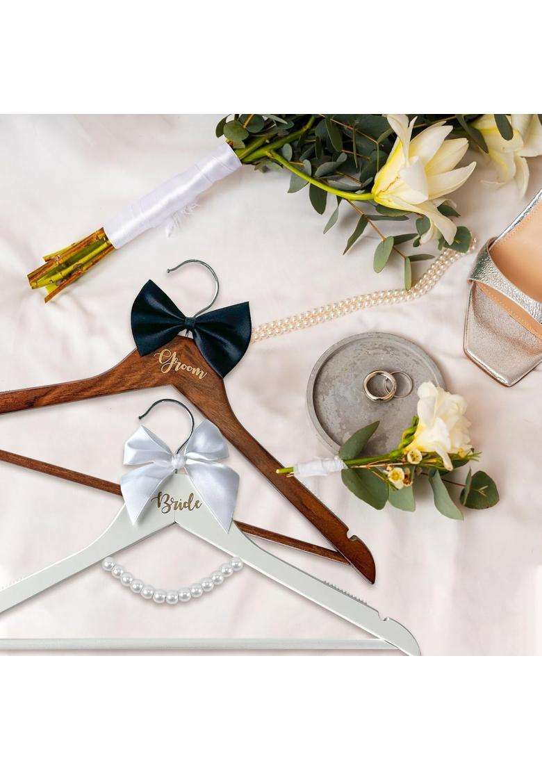 Laiamer 2 Pack Wedding Hangers Gifts Accessories Groom Bride Hanger for Wedding Dress or Suit - Indya