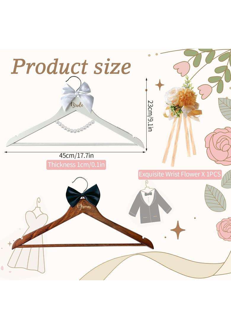 Laiamer 2 Pack Wedding Hangers Gifts Accessories Groom Bride Hanger for Wedding Dress or Suit - Indya