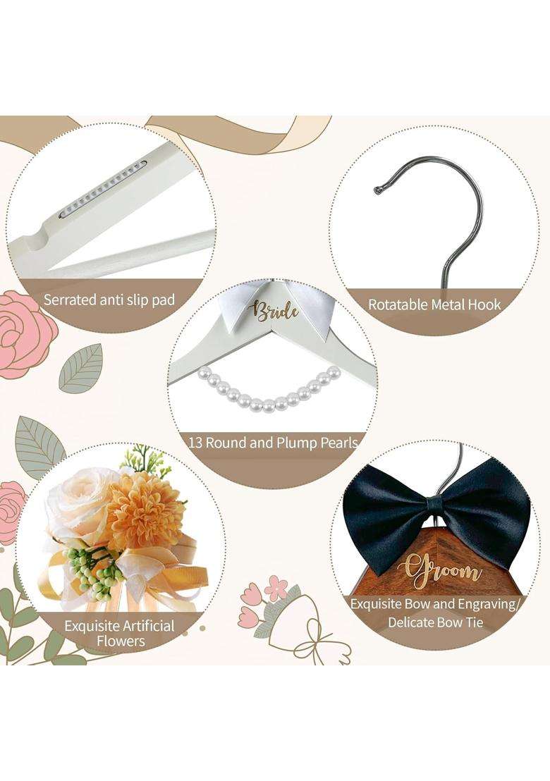 Laiamer 2 Pack Wedding Hangers Gifts Accessories Groom Bride Hanger for Wedding Dress or Suit - Indya
