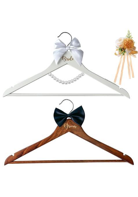 Laiamer 2 Pack Wedding Hangers Gifts Accessories Groom Bride Hanger for Wedding Dress or Suit