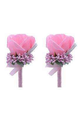 Buueerr Satin Rose Boutonniere Buttonholes Groom Groomsman Best Man Rose Wedding Flowers Accessories Pack of 2