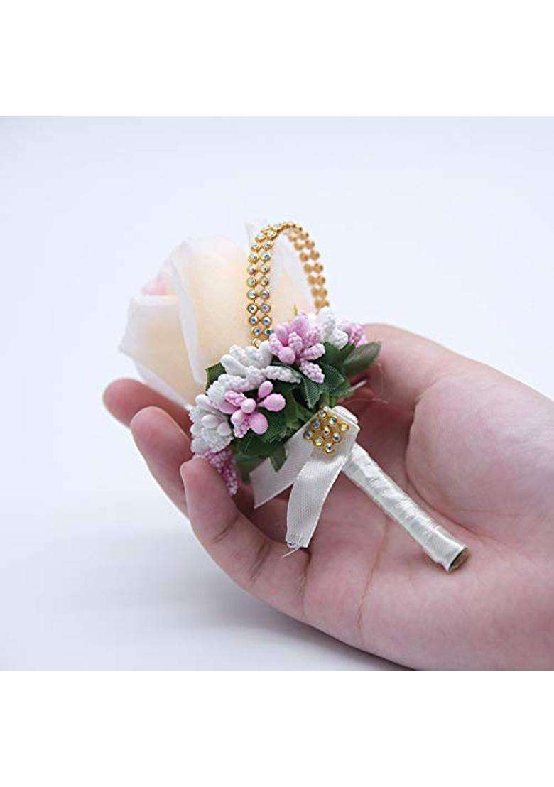 Buueerr Satin Rose Boutonniere Buttonholes Groom Groomsman Best Man Rose Wedding Flowers Accessories Pack of 2 - Indya