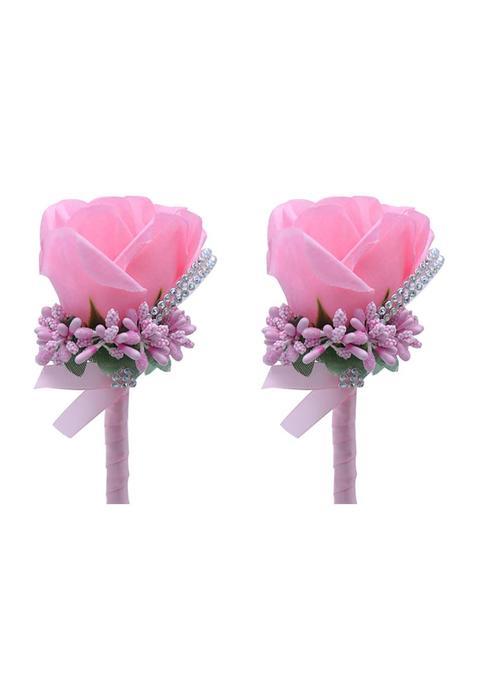 Buueerr Satin Rose Boutonniere Buttonholes Groom Groomsman Best Man Rose Wedding Flowers Accessories Pack of 2