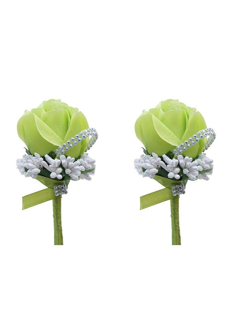 Buueerr Satin Rose Boutonniere Buttonholes Groom Groomsman Best Man Rose Wedding Flowers Accessories Pack of 2 - Indya