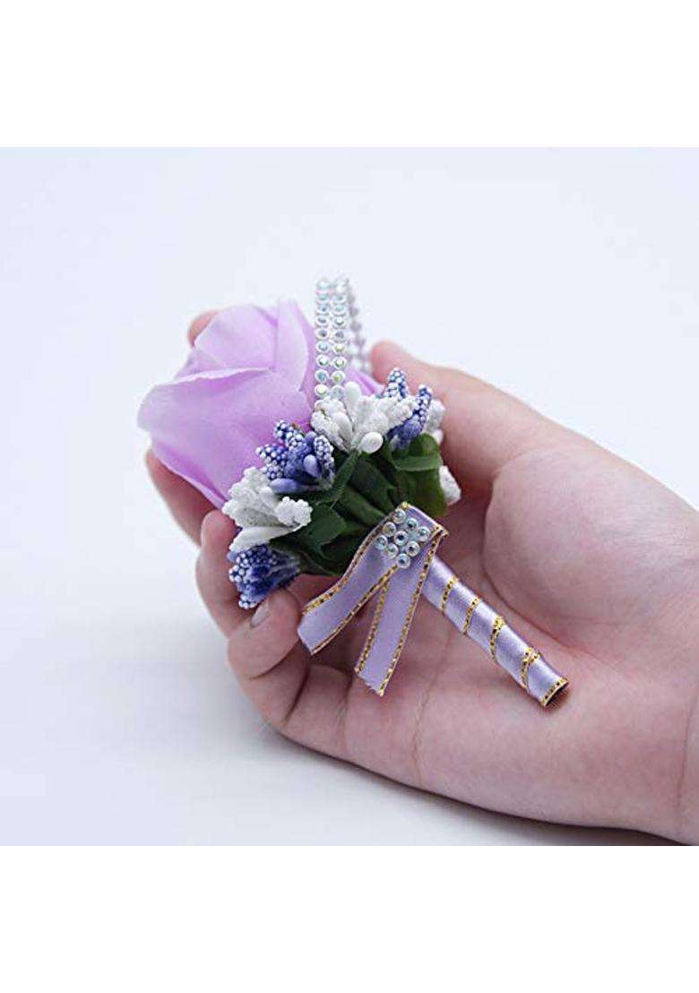 Buueerr Satin Rose Boutonniere Buttonholes Groom Groomsman Best Man Rose Wedding Flowers Accessories Pack of 2 - Indya